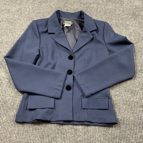 VTG City Triangles Blazer Womens 7 or 8 Blue Stretch Single‎ Breasted Retro USA - Picture 1 of 14